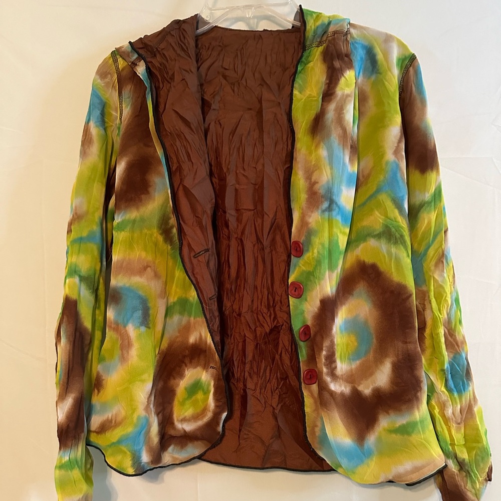 Beluva San Francisco Tie Dyed Pleated Crinkle Blouse Made in USA Women’s MED